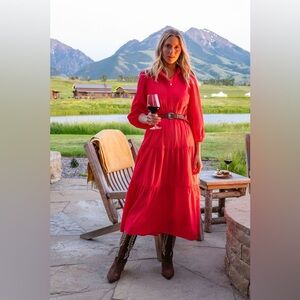 Pomander Place Hibiscus Red Cotton Mabel Maxi Dress Size Medium